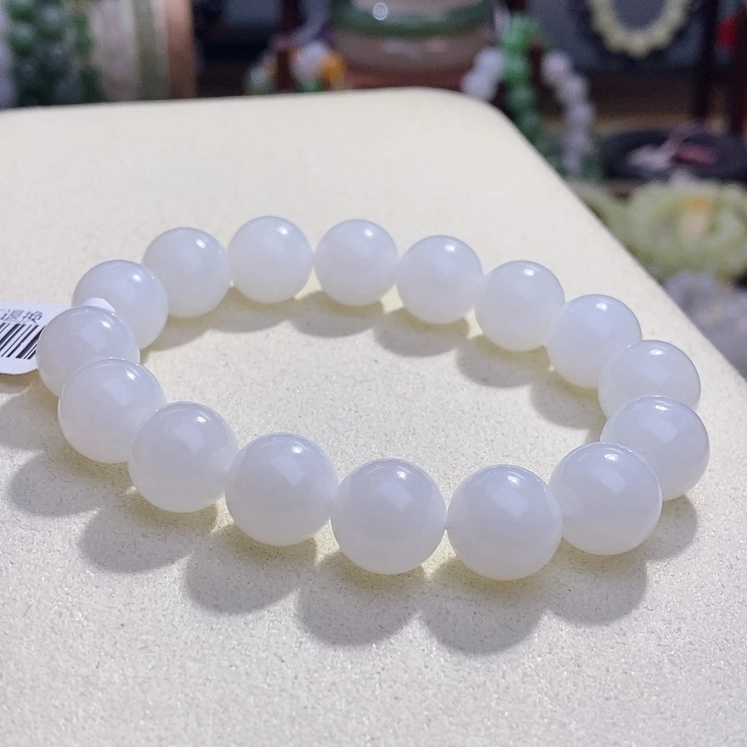 和田玉未镶嵌颈饰6**6毕业级新疆羊脂白玉老矿料圆珠手串12