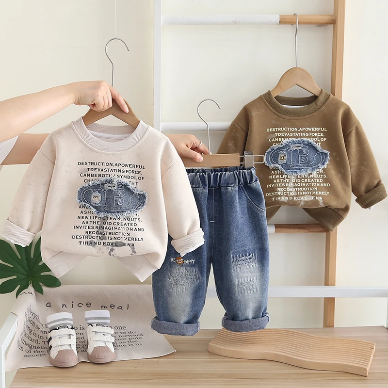 新款秋季儿童套装1-2-3-4岁男童休闲洋气英文卫衣宝宝韩版童装LQ