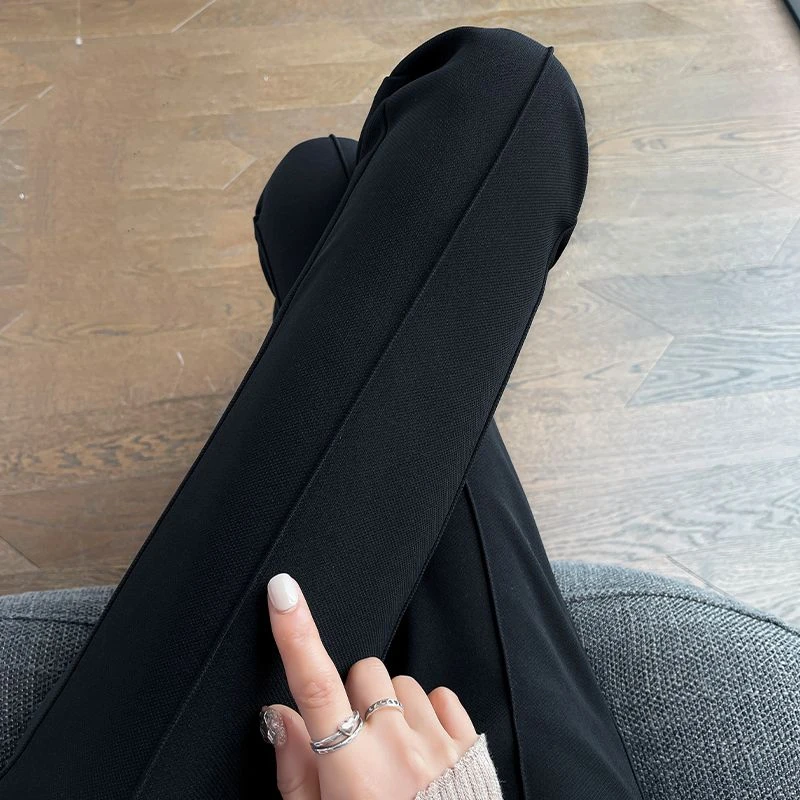 微喇裤女2025春夏新款高腰修身显瘦垂感弹力小个子黑色休闲西装裤