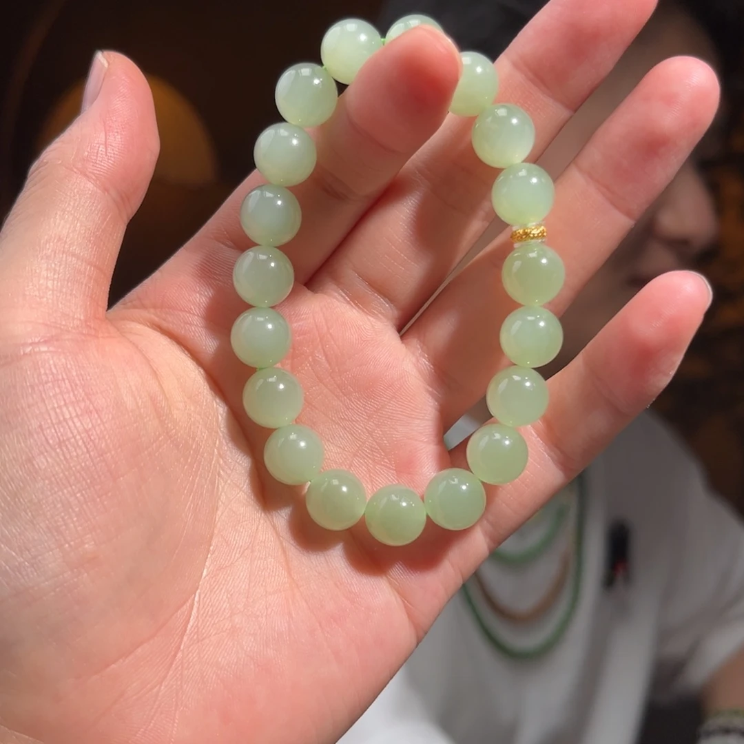 手串18K金镶嵌和田玉（碧玉）乌兰海猫眼10mm1680