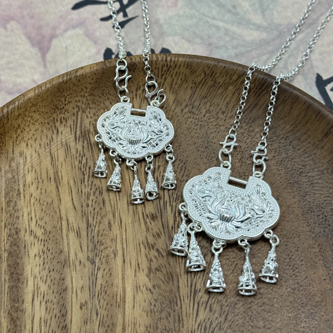 坠链均足银 坠链均足银 民族风足银锁包璎珞锁项链