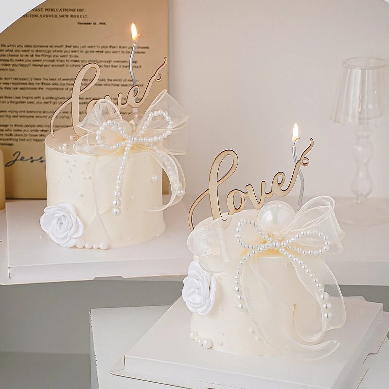 七夕情人节小香风山茶花蛋糕装饰摆件女神鱼尾丝带蝴蝶结love插牌