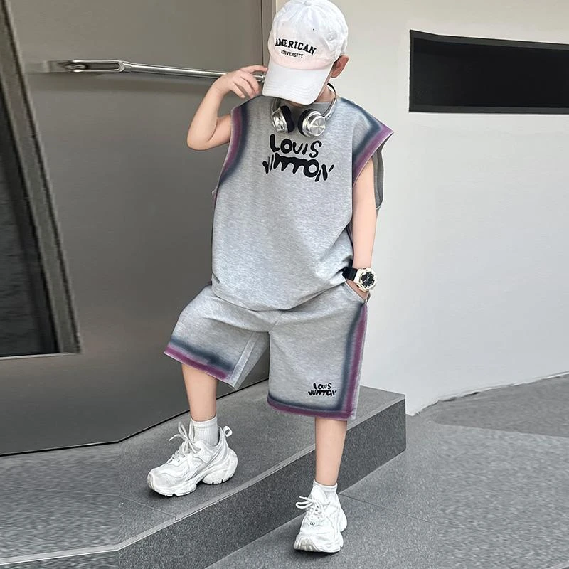 FAVMARTHA男童夏装套装大童背心2025新款中大童夏季无袖运动服