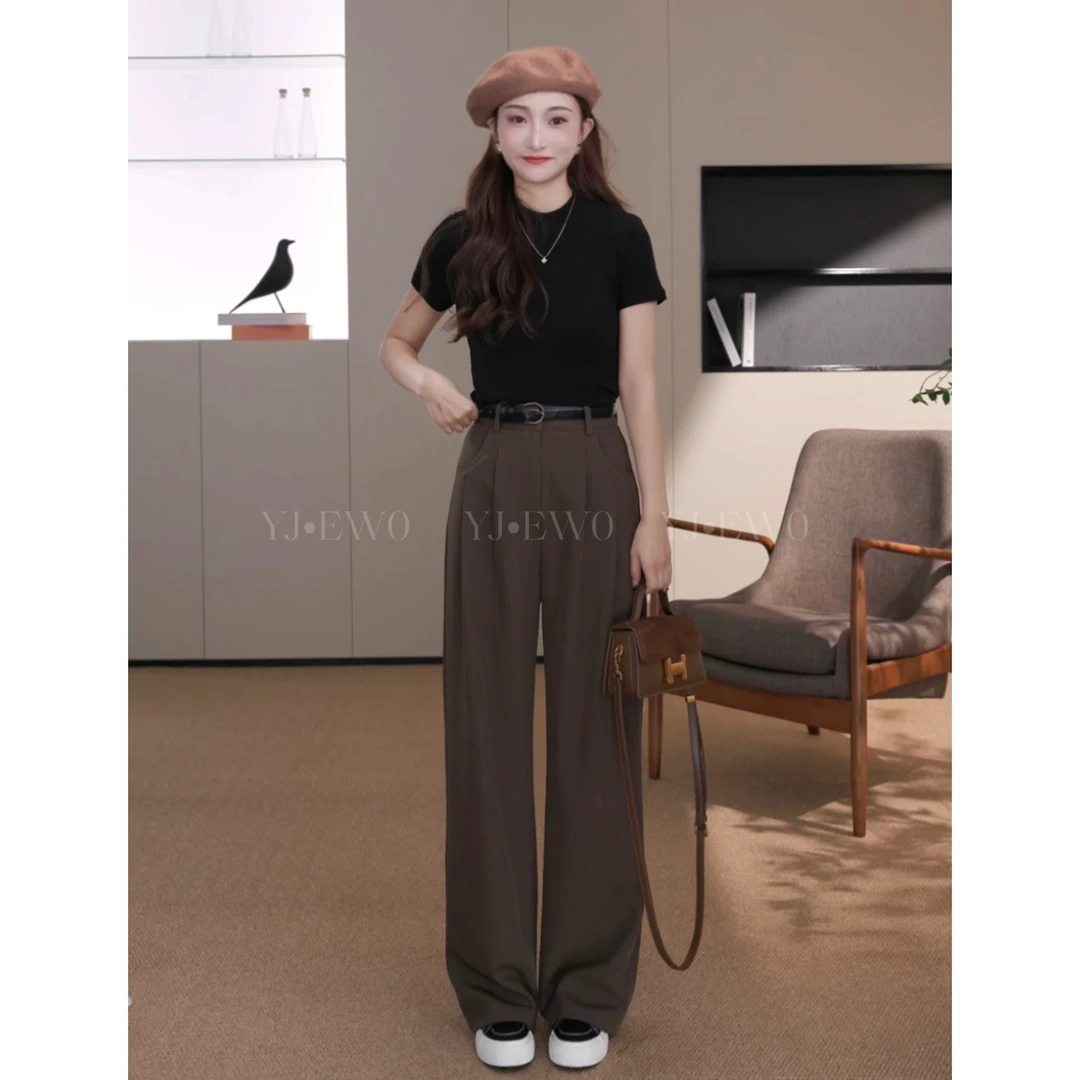 【小个子】春季高腰百搭直筒休闲韩版纯色极简休闲裤-YJ9866