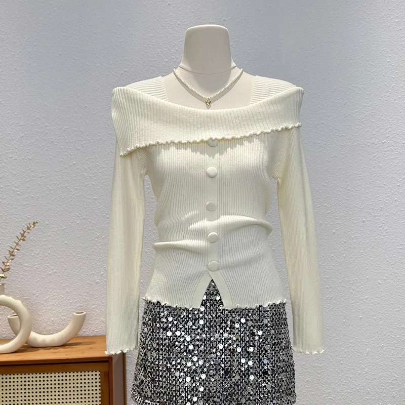 韩版洋气木耳边长袖内搭针织衫毛衣时尚百搭纯色显瘦打底衫上衣女