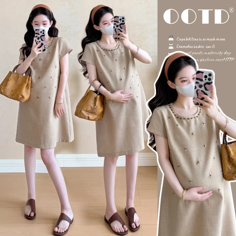 【丽丽家】时髦孕妇装夏季气质小香风大码显瘦洋气外穿网红款连衣裙