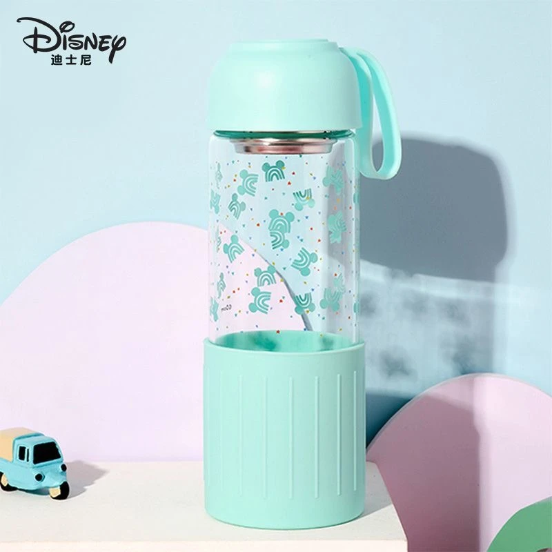 迪士尼玻璃杯耐高温茶水分离泡茶ins风高硼硅随行杯便携透明杯子