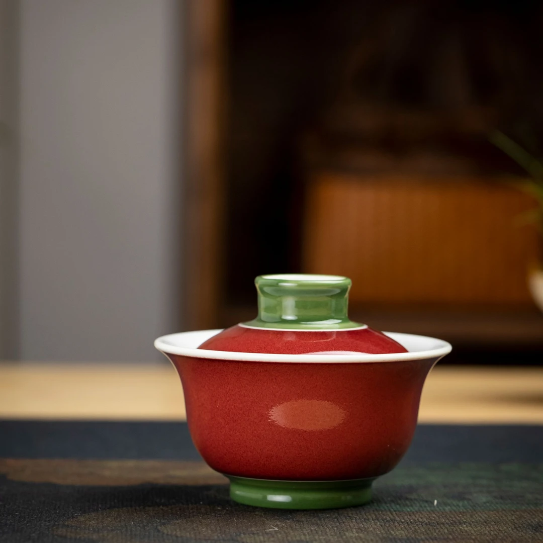 【景德詺兮】兮】王波窑·59双色釉·红·小盖碗MX3119