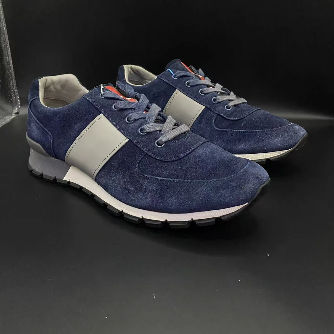 95新 Prada/普拉达 【AO福利】42.5欧码 男士深蓝麂皮运动鞋uu151