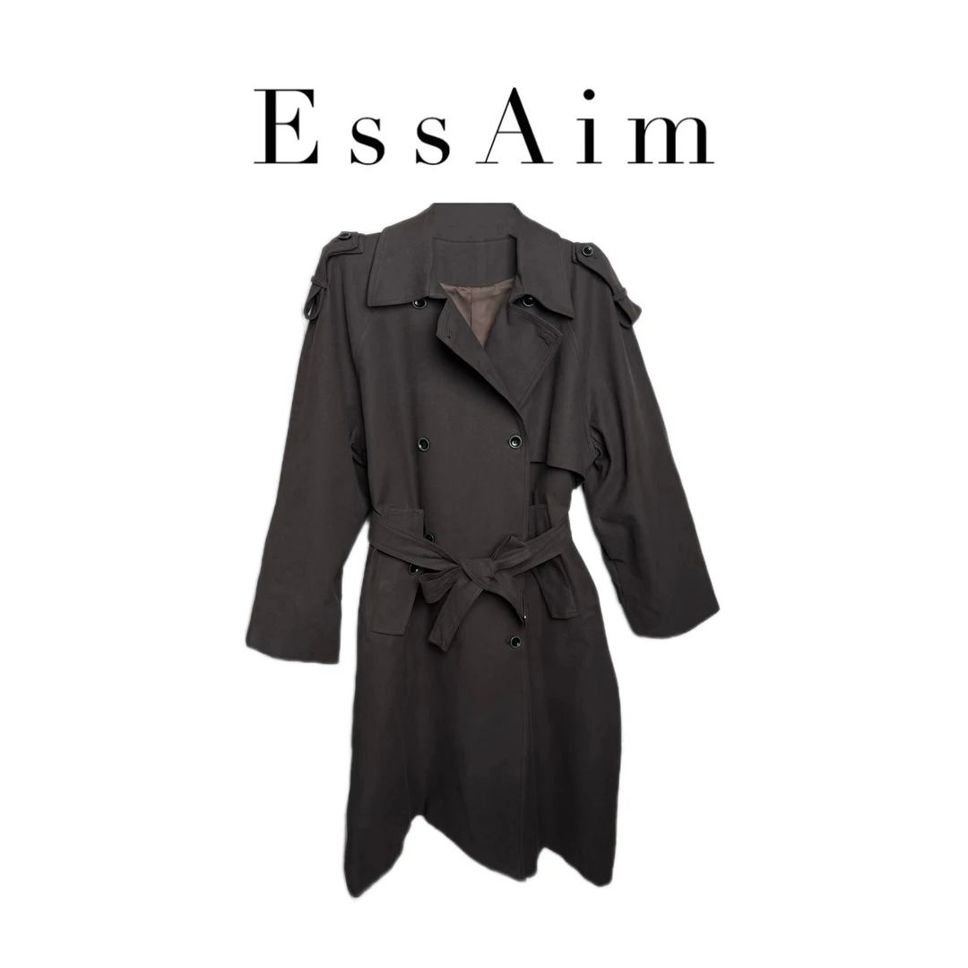 EssAim-0021 常规款秋季系带薄款九分袖风衣百搭设计师秋冬收腰