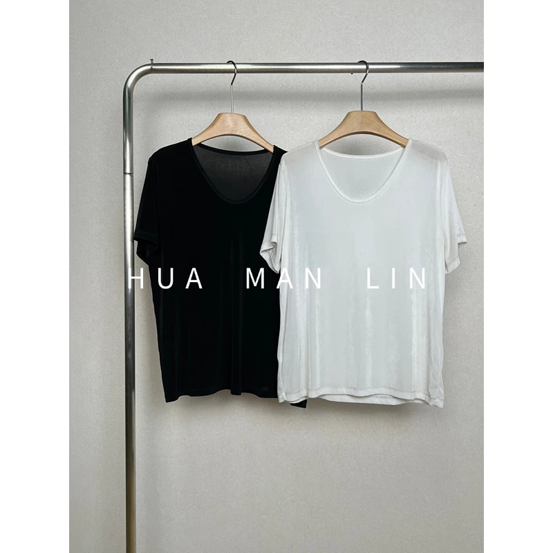 【花滿林】两色圆领时尚简约百搭醋酸短袖休闲显瘦T恤 3889