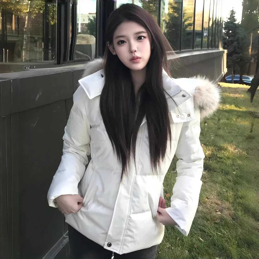 美式毛领连帽棉服女款冬季2025新款韩系加绒加厚收腰显瘦棉袄外套