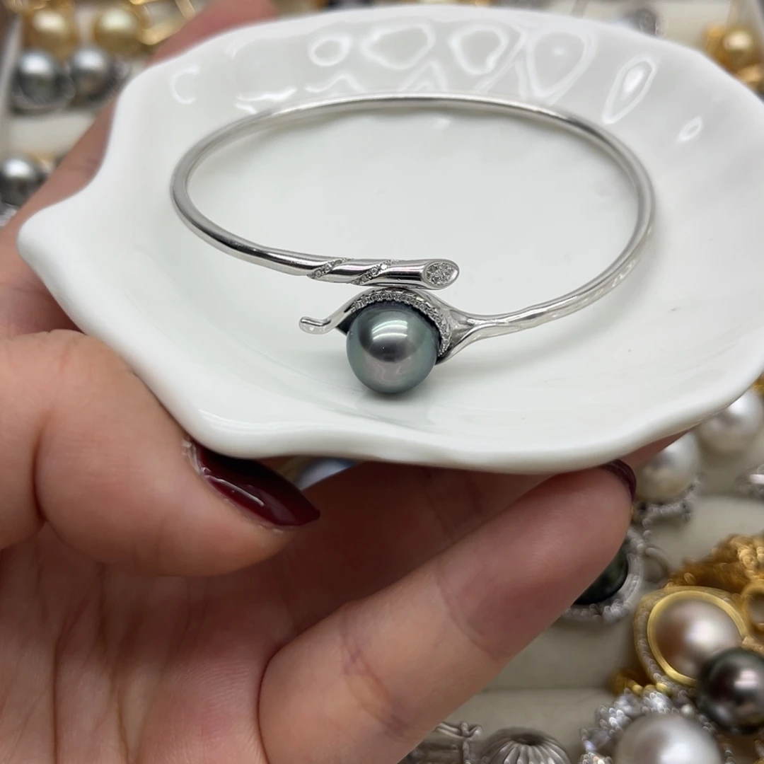 银S925镶嵌海水珍珠手镯