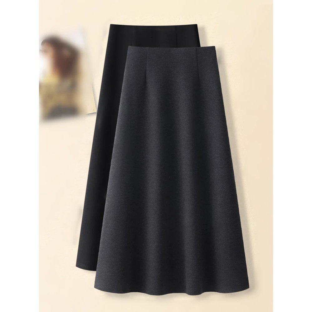 羊毛呢半身裙女士2025秋冬季新款高腰遮跨a字中长款深灰色伞裙子