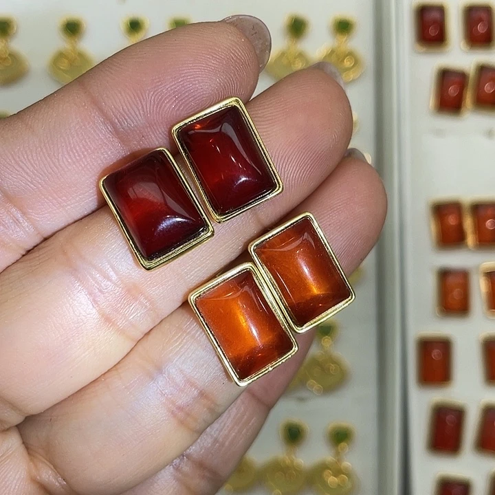 琥珀银S925镶嵌耳饰颜色多样性发货拍一发一