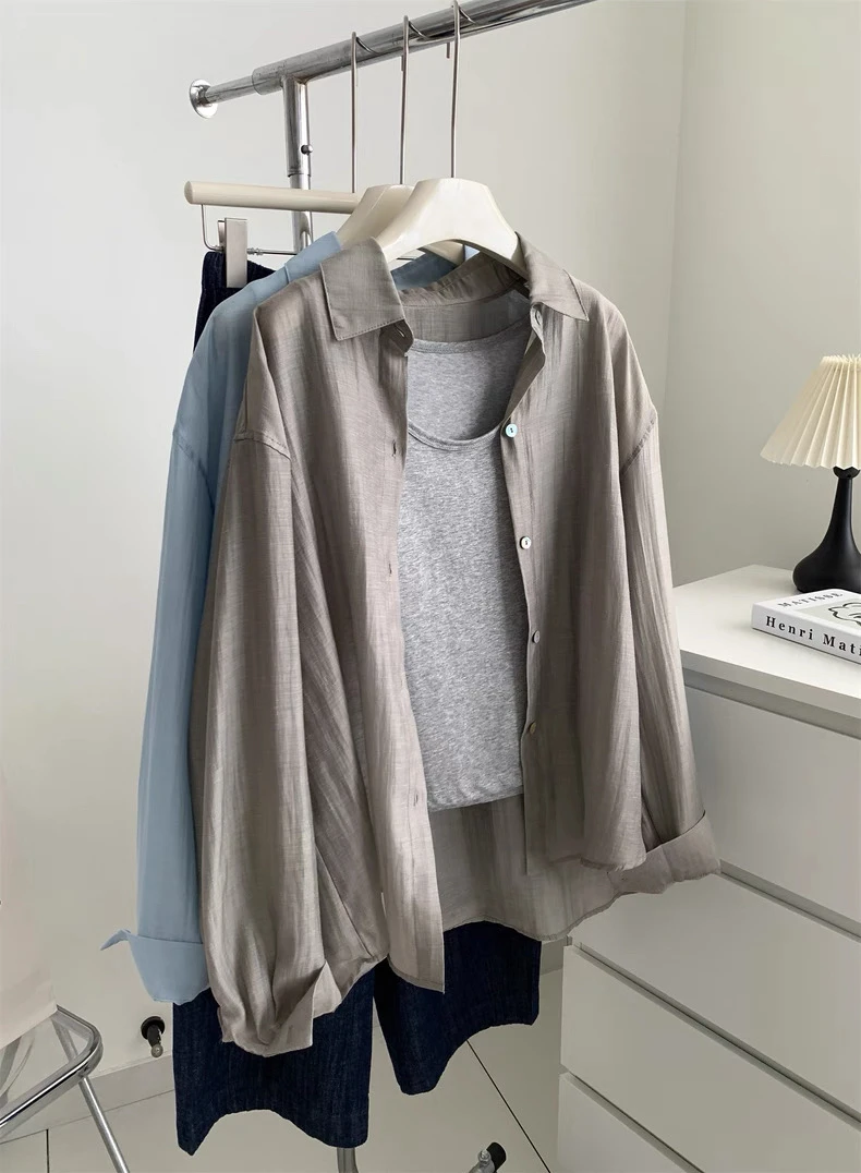 天丝醋酸衬衫～法式复古微光时尚宽松高级百搭衬衫小众长袖ZZ