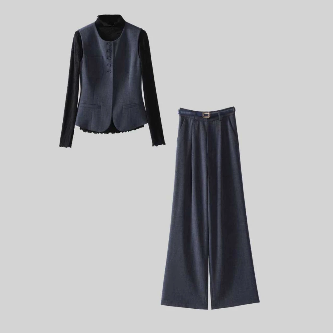 【纪朵研】8105#小香风时尚洋气外套阔腿裤三件套2025新款套装