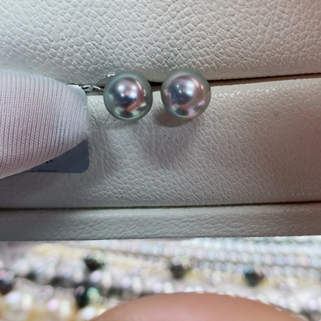 银S925镶嵌耳饰海水珍珠7-8