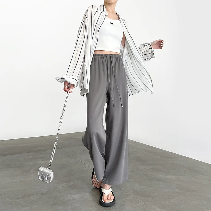 天丝麻九分裤女夏薄款2025新款宽松休闲冰丝直筒莱赛尔亚麻阔腿裤
