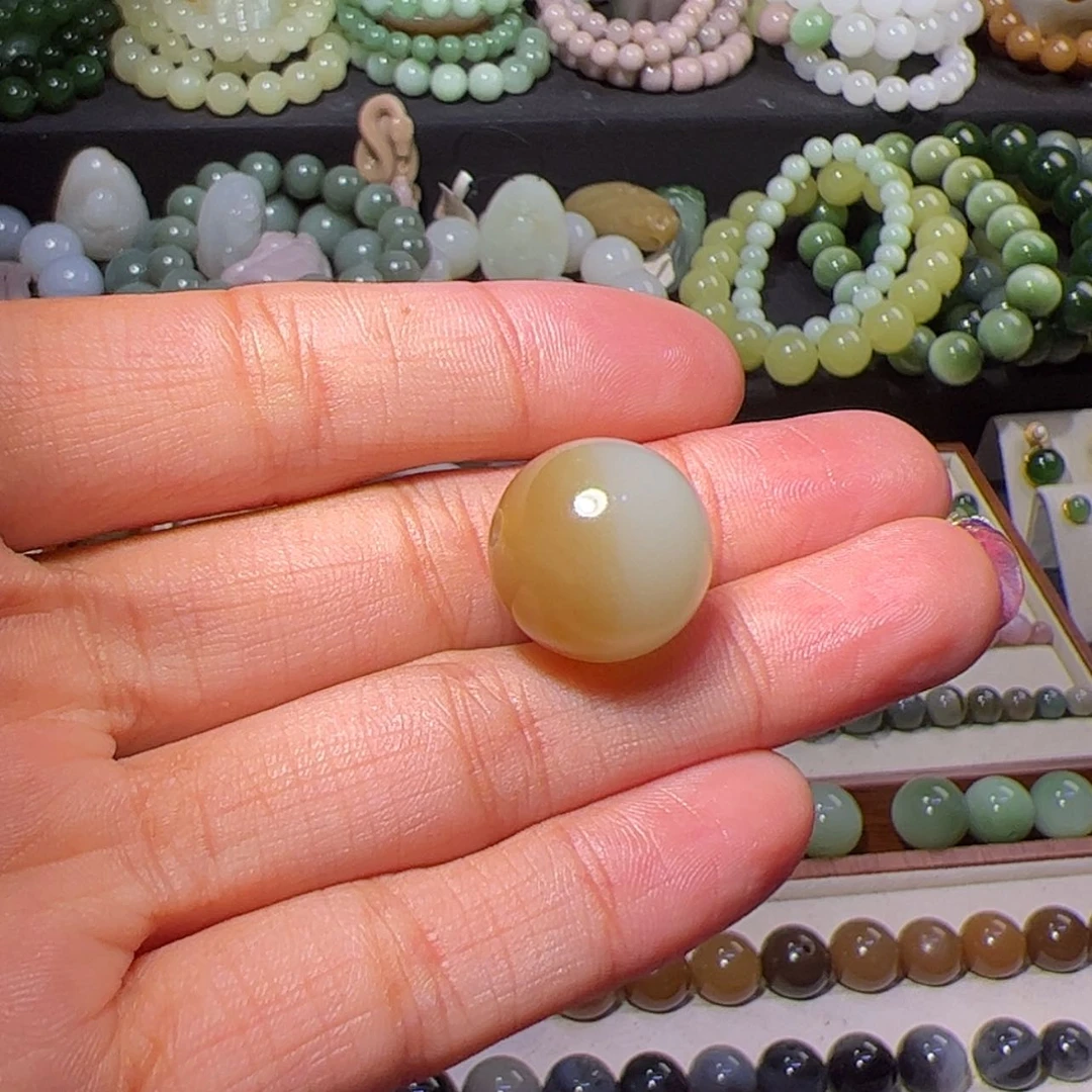 【闪购商品】和田玉（糖玉）单珠未镶嵌聚宝盆糖白16mm