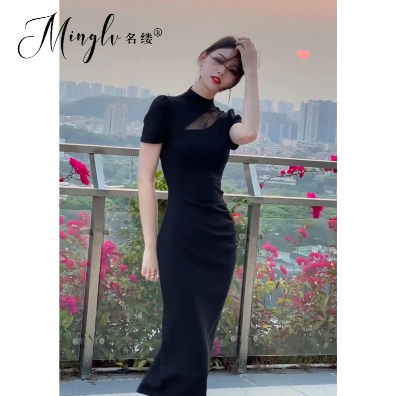 时尚改良旗袍高级感气质修身显瘦赫本风包臀礼服连衣裙女夏季2025