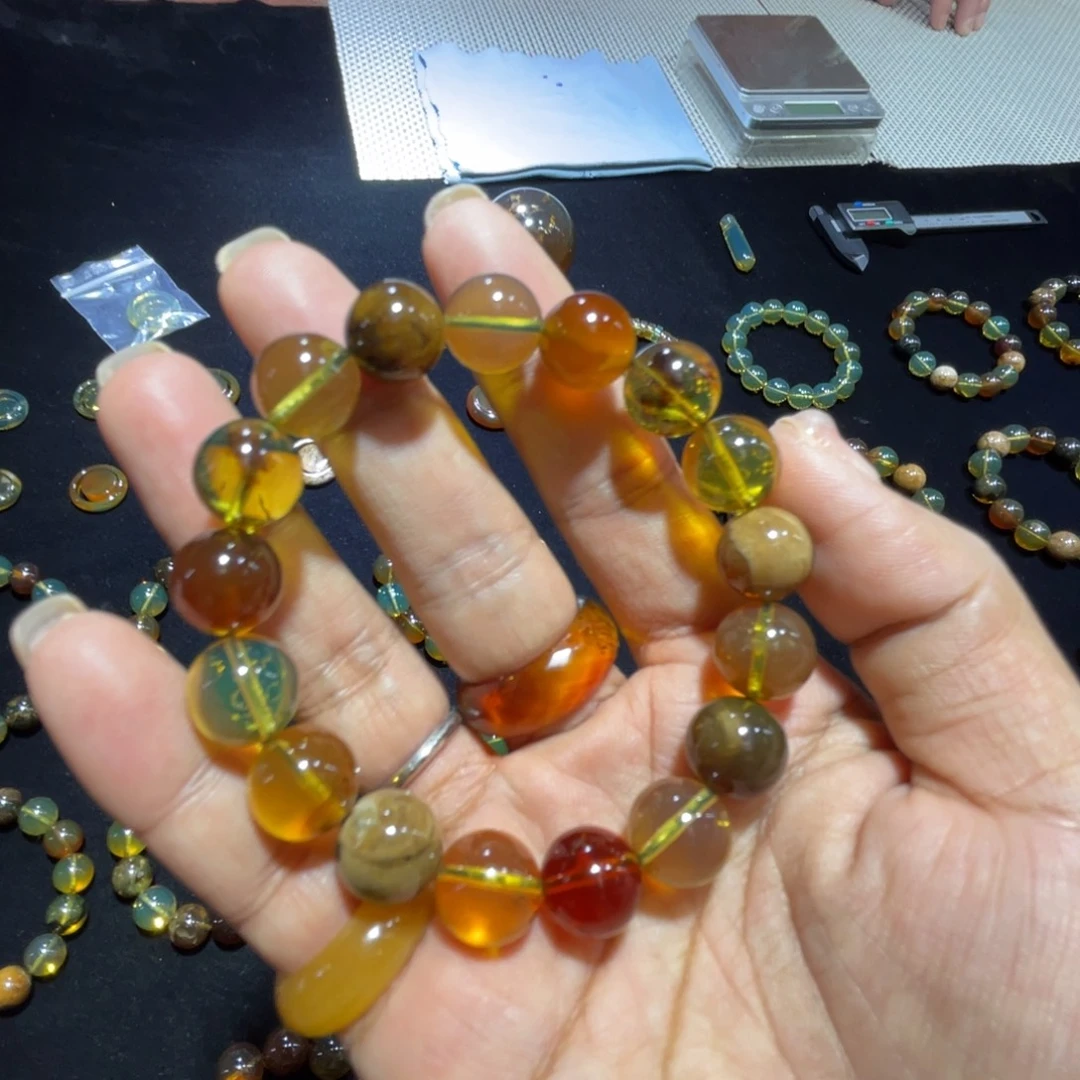 琥珀未镶嵌手串多宝13