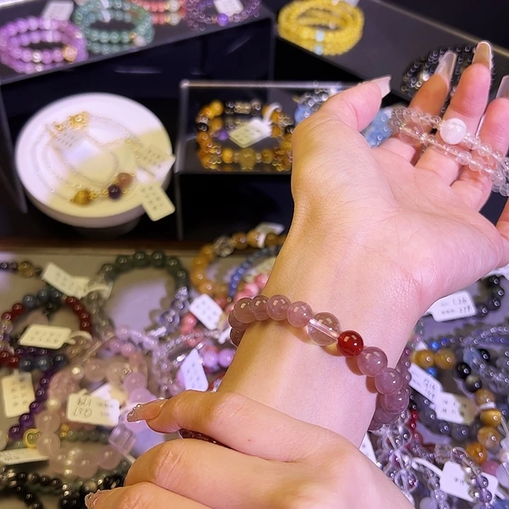 水晶手链银S925镶嵌紫妈粉007