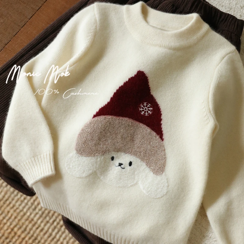 MonicMok康赛妮儿童100%羊绒衫女童毛衣秋冬男童宝宝保暖针织打底
