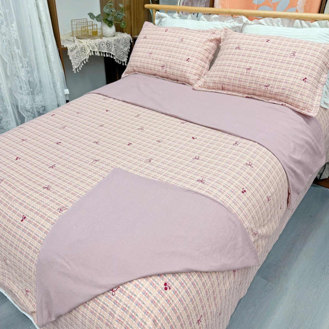 【双人四件套】  秋冬精纺有氧双层纱 轻复古柔软贴身 【彩结】