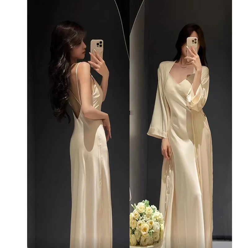 <羽裳>交叉美背睡裙女士家居服睡衣套装气质时尚显瘦减龄夏季