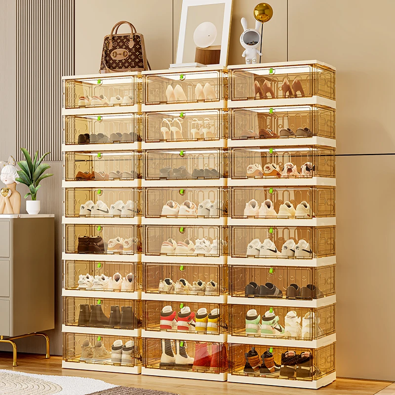 塑料鞋盒收纳盒免安装入门家用侧开透明鞋柜收纳神器鞋子收纳神器