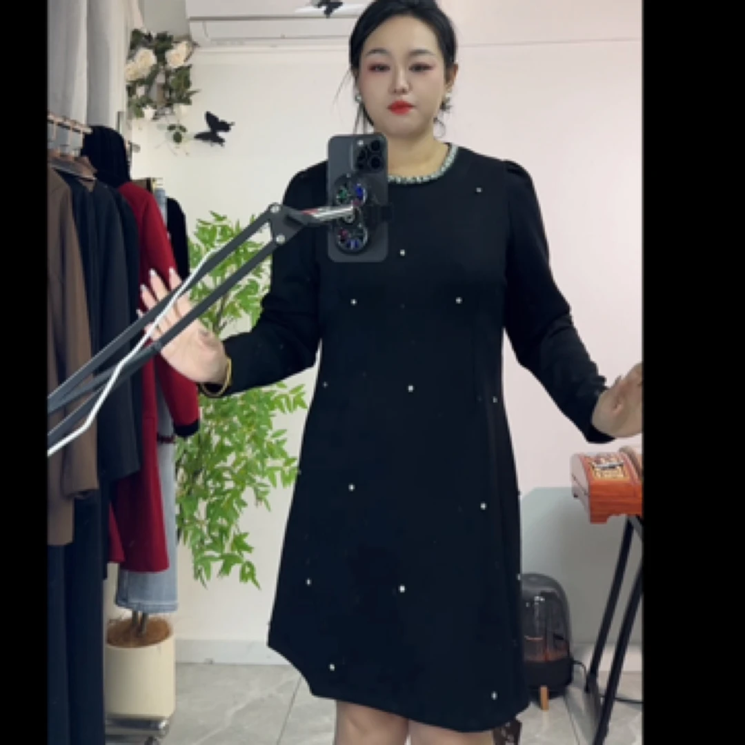 DT大码连衣裙长裙显瘦长袖大气时尚轻奢设计师修身中长款女装重工