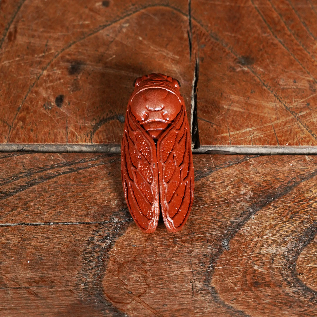 宜兴原矿朱泥大红袍雕塑《知了》知足常乐紫砂手工茶宠茶玩茶道摆件