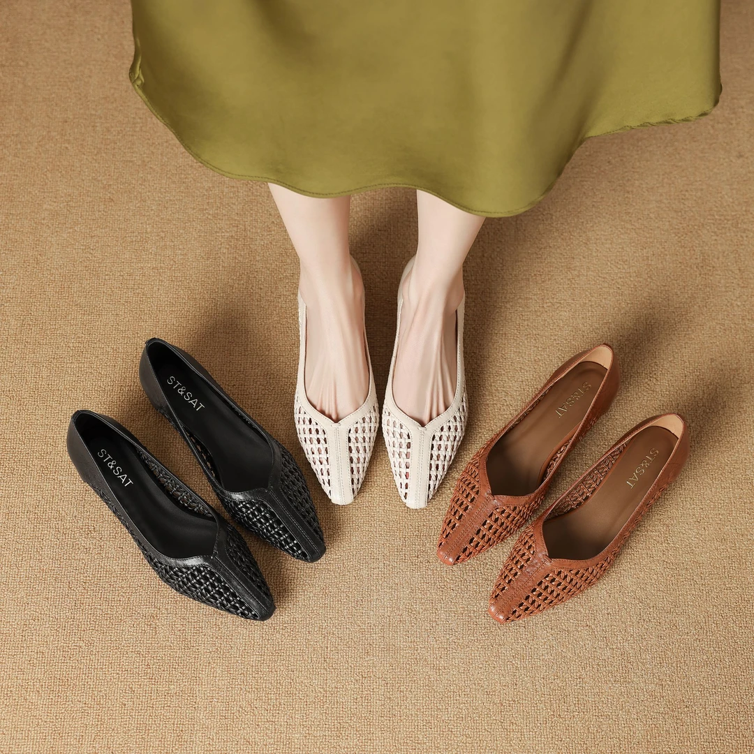 羊皮/3.5cm 星期六夏季上新羊皮尖头气质女鞋时尚百搭气质款