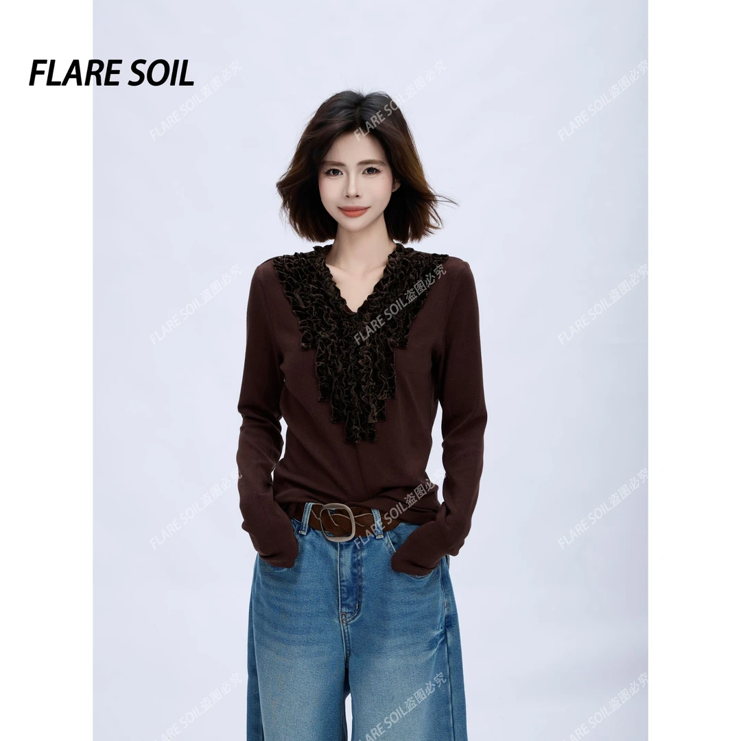 【FLARE SOIL】木耳边V领秋冬保暖打底韩系高级穿搭  T4947A