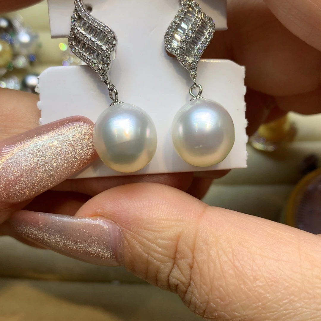 银S925镶嵌耳饰海水珍珠