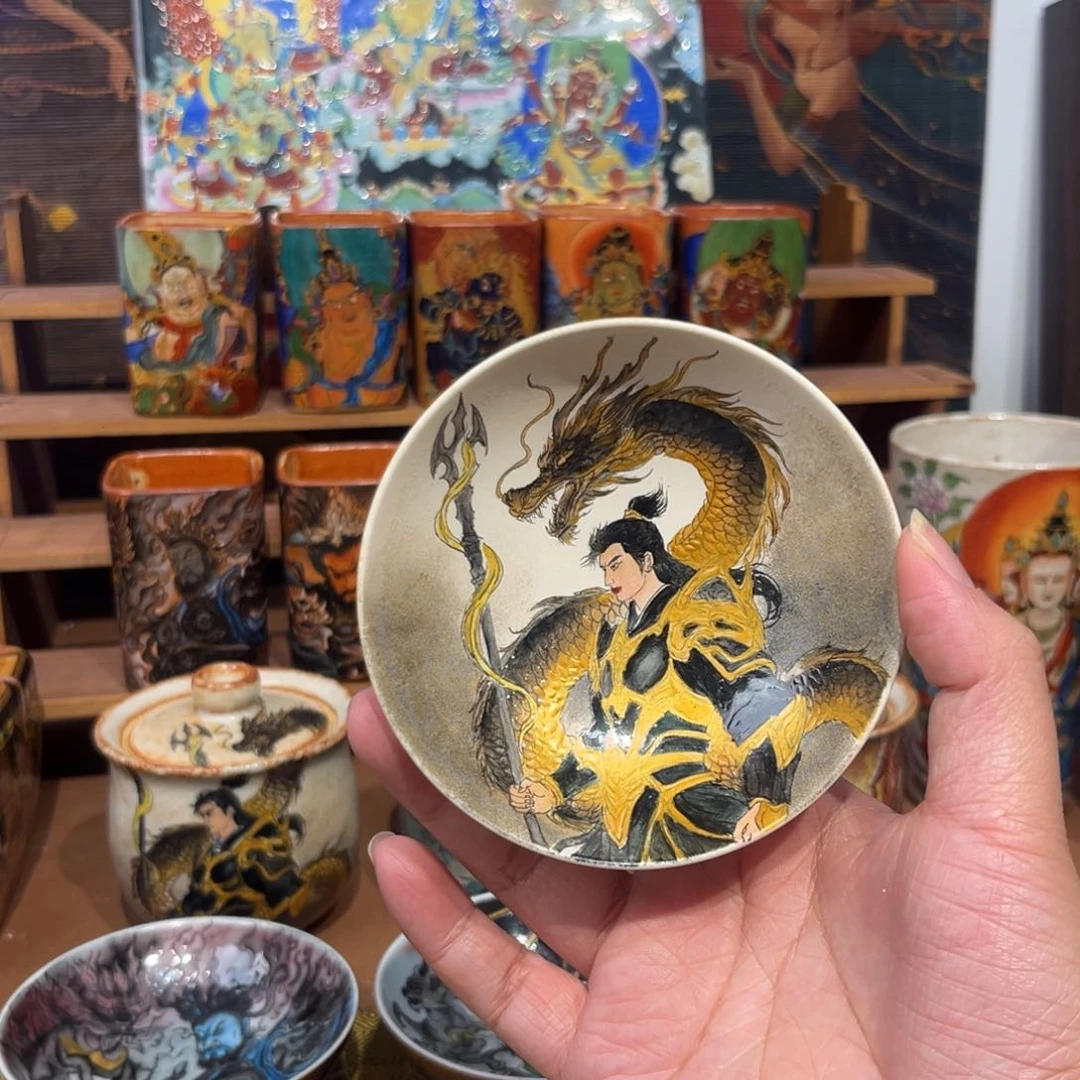 手工手绘马超茶杯