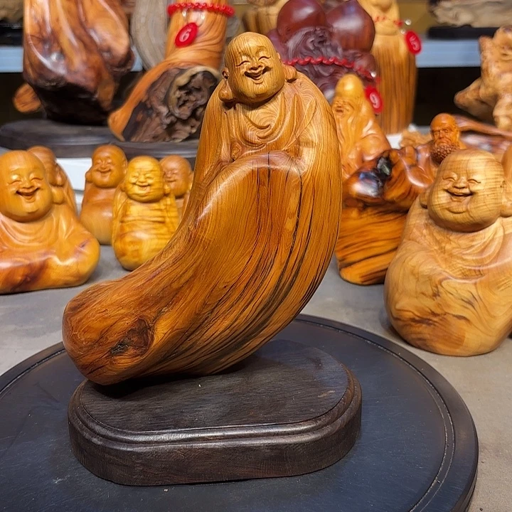 柏木太行崖柏弥勒佛摆件