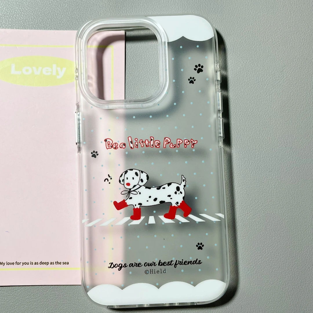 圆边独立按键双层磨砂斑马线小狗手机壳适用iPhone16promax苹果15