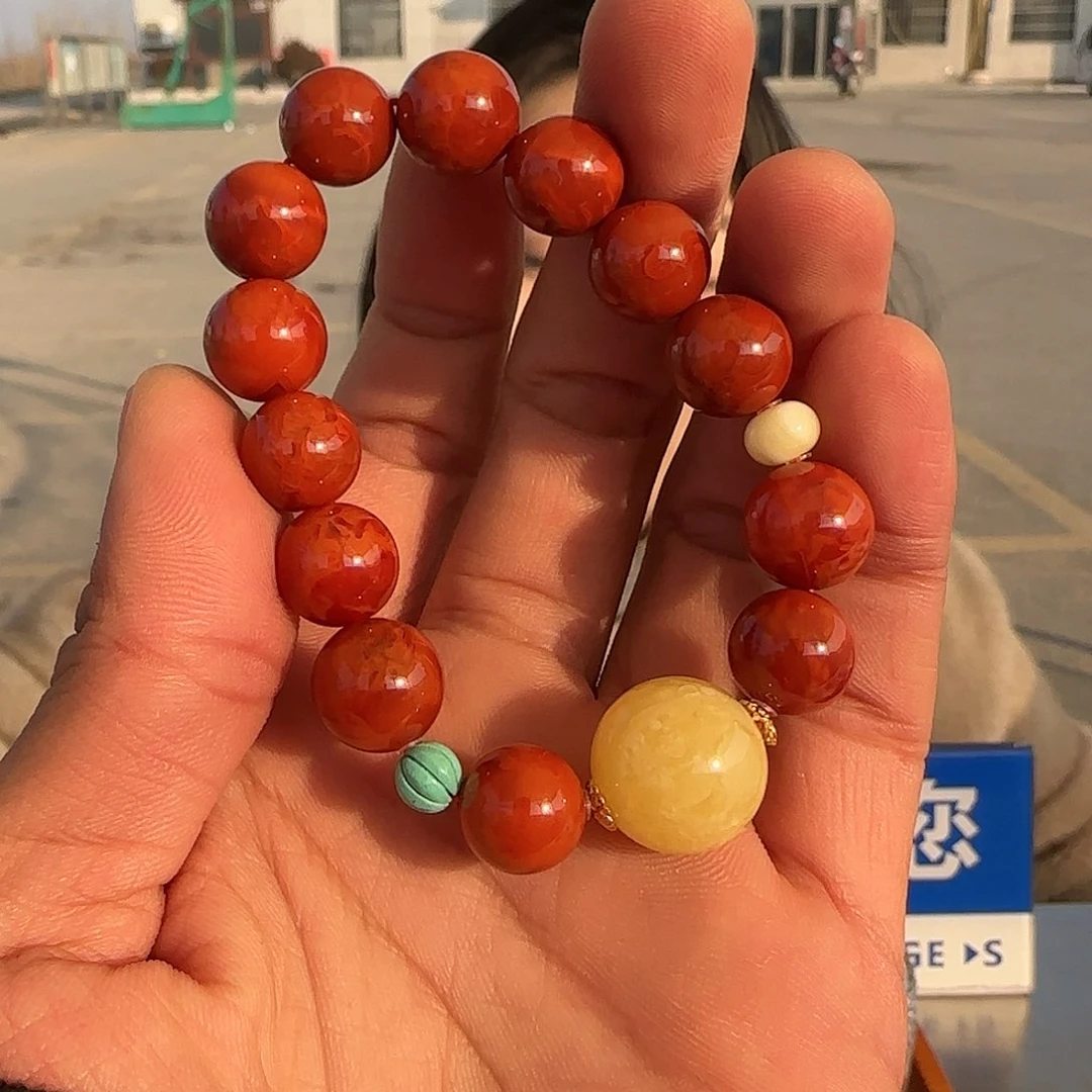 南红玛瑙手链未镶嵌火焰纹