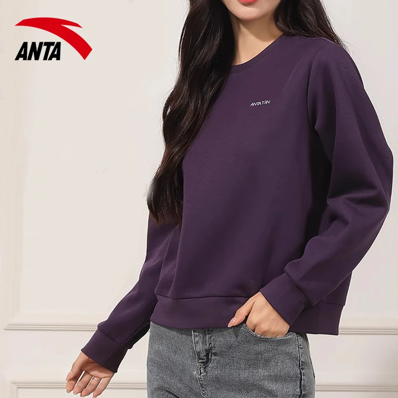 安踏女士卫衣2025新款秋季宽松百搭T恤套头圆领长袖健身服运动服