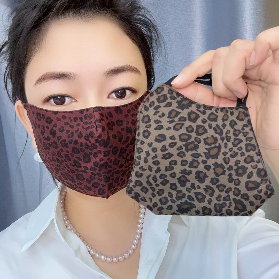 25年秋冬豹纹立体护眼角防风保暖面罩可水洗防寒口罩透气防尘口罩