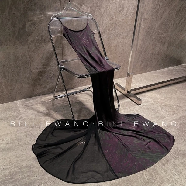 BW独立设计师高定系列｜蛇妖｜斜裁紫绿晕染拼纱鱼尾吊带连衣裙