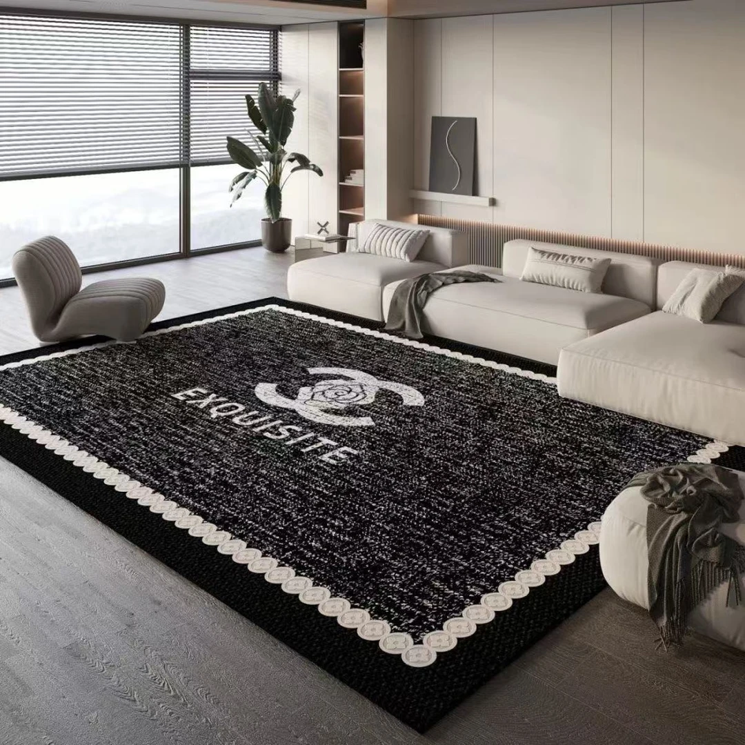 3号链接轻奢法式黑色高级感客厅地毯可擦免洗衣帽间茶几地垫
