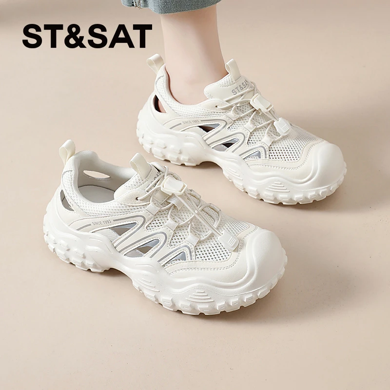 星期六透气凉鞋女士2025新款夏季薄款时尚休闲鞋厚底轻奢网面潮鞋