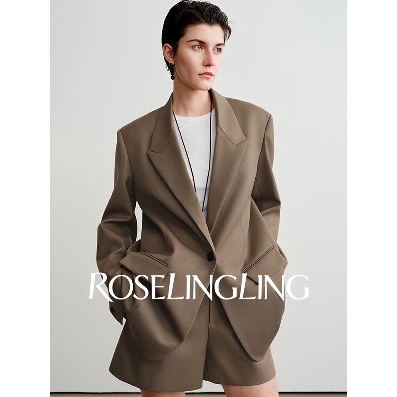 ROSELINGLING篙级范本精纺羊毛花纱肌理气场感戗驳领宽松廓型西装