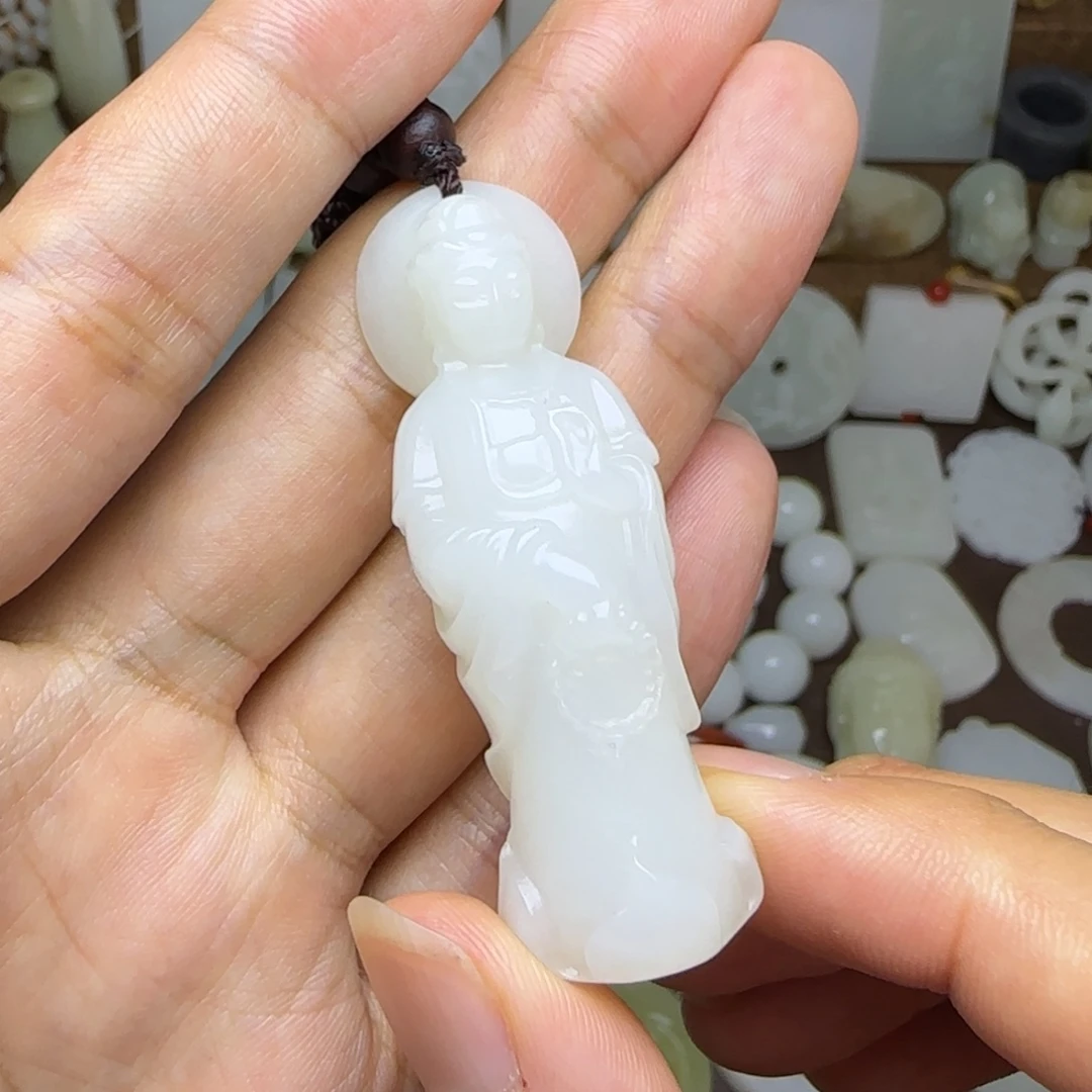 和田玉未镶嵌挂件站观音