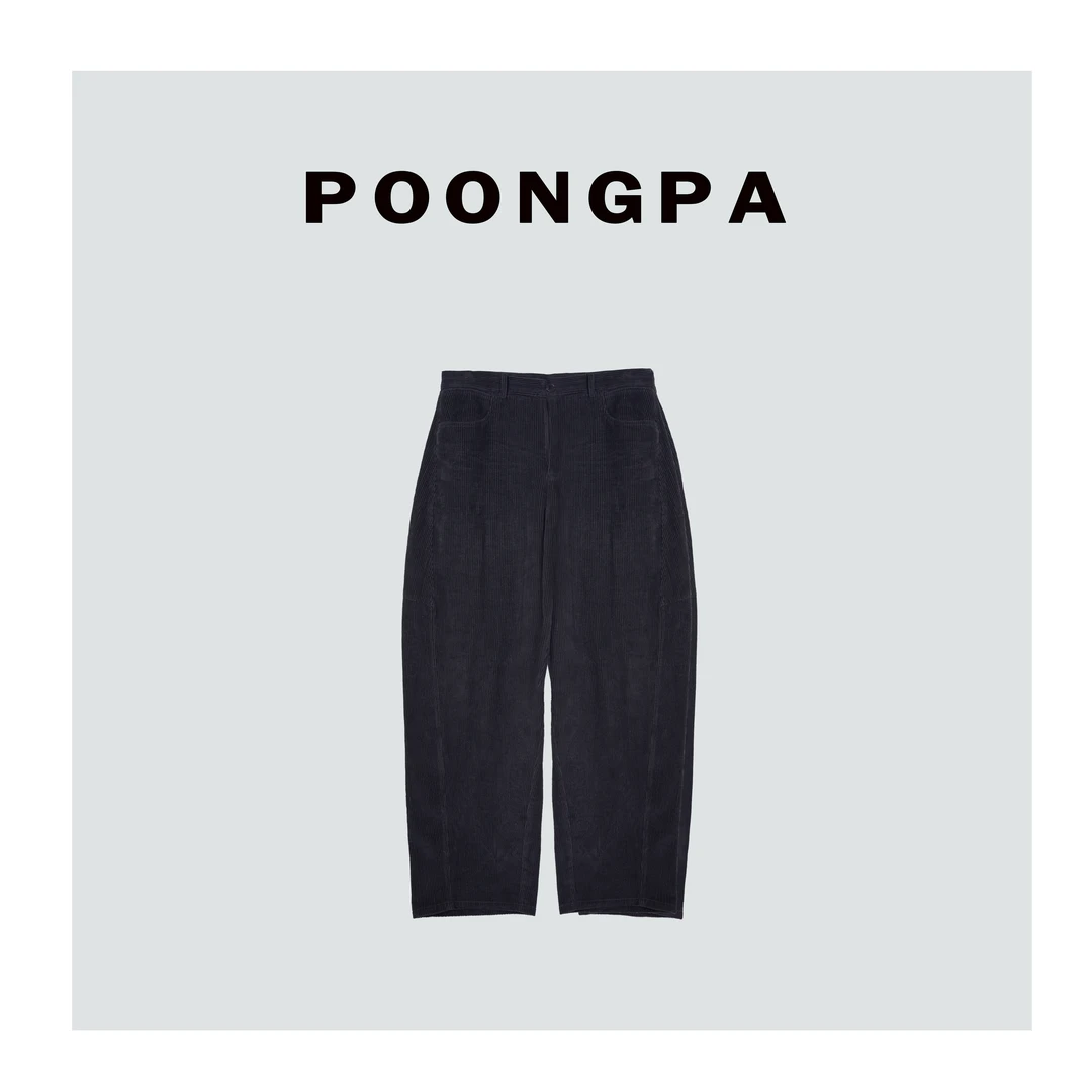 POONGPA/“力荐自留” 平腰藏蓝灯芯绒休闲裤/小众设计中大码显瘦