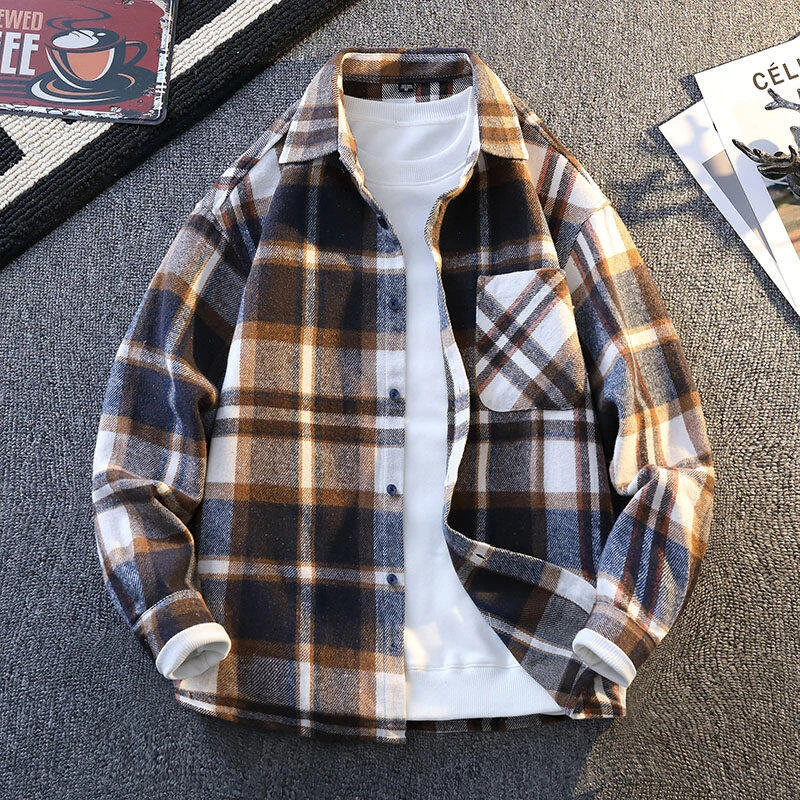 长袖不褪色港风春秋男常规款衬衫外套春秋季上衣潮流学生韩版CM14