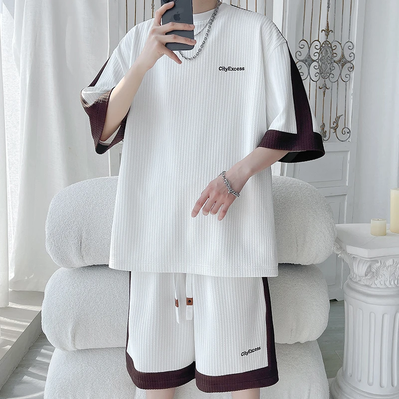 冰丝套装男2025夏季新款潮流休闲宽松短袖T恤夏天男装穿搭一整套